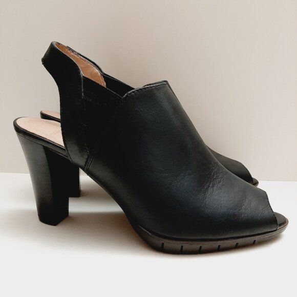 WONDERS Spain Memory Gel Peep-Toe Slingback Heels Black Leather Sz US 7.5 Eur 39 - Picture 2 of 16